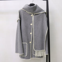 Soft Grey Scarf-Draped Blanket Coat