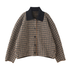 Wool Knit Plaid Set Brown Jacket Mini Skirt