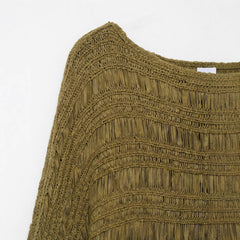 Fringed Textured Knit Boat-Neck Sweater