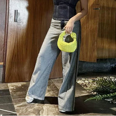 High-Waist Two-Tone Straight Leg Wide Leg Jeans