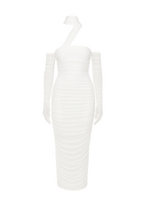 Elegant Mesh Ruched Off-Shoulder Bodycon Dress