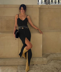 Stylish Cool Belted Slit Midi Dress