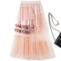 Blush Pink Ruffled Tulle Maxi Skirt