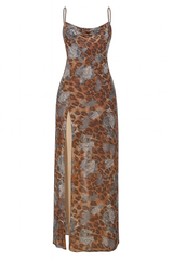 Chic Leopard Print Slit Dress