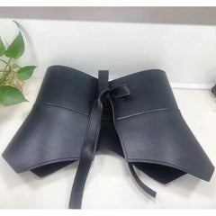 Black Leather Sculpted Waist Corset Belt
