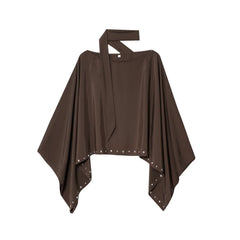 Asymmetric Rhinestone-Trimmed Scarf Neck Poncho