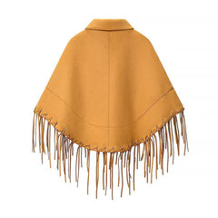Suede-Look Fringe Hem Cape Jacket