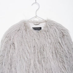 Collarless Shaggy Faux Fur Jacket