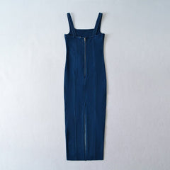 Square Neck Denim Maxi Dress
