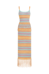 Retro Sunset Striped Knit Fringe Dress