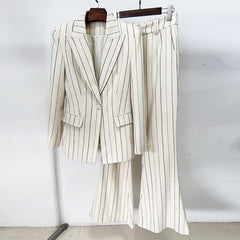 Tailored Vertical Pinstripe Blazer and Wide-Leg Trousers Set