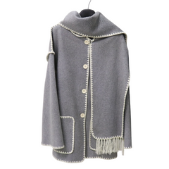 Soft Grey Scarf-Draped Blanket Coat