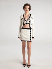 Knit Cardigan and Vest Skirt Set