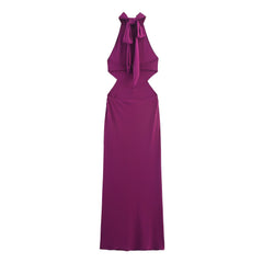 Purple Halter Cut - Out Gown