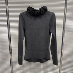 Rose Flower Neck Knitted Cardigan Sweater