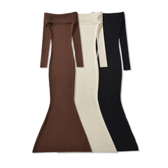 Mermaid Hem Off-Shoulder Ribbed Knit Dress