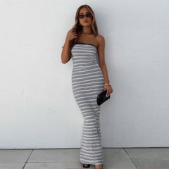 Black - White Strapless Bodycon Dress