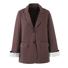Classic Pinstripe Blazer with Contrast Folded Cuff
