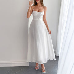 White Strappy Bustier Midi Dress