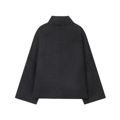 Asymmetric Mock-Neck Felted Wool-Blend Cape Jacket