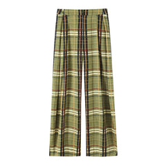 Plaid Wide Leg High Waisted Trousers