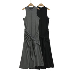 Chic Grey Sleeveless Tie - Front Dress