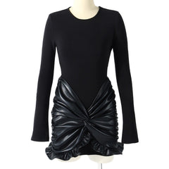 Ruched Faux-Leather Overlay Mini Dress