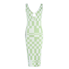 Retro Checkered Cutout Sleeveless Dress