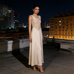 Cowl Neck Sleeveless Gown with Lattice Bodice Details
