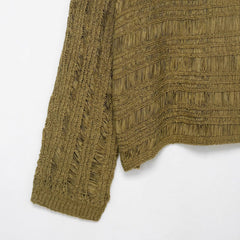 Fringed Textured Knit Boat-Neck Sweater