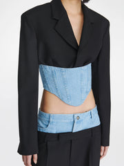 Cropped Blazer with Integrated Denim Corset Waist Detail