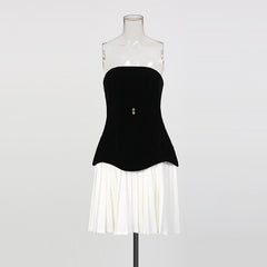 Strapless Two-Tone Pleated Hem Mini Dress
