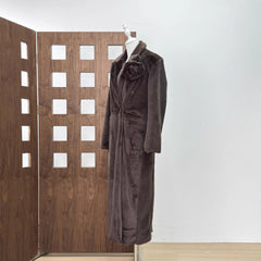 Double-Breasted Faux Fur Coat with Floral Pin Detail