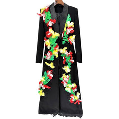 Multicolor Feather-Embellished Longline Coat