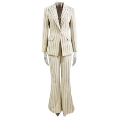Tailored Vertical Pinstripe Blazer and Wide-Leg Trousers Set