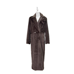 Double-Breasted Faux Fur Coat with Floral Pin Detail