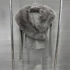 Soft Knit Top with Oversized Faux Fur Neckline