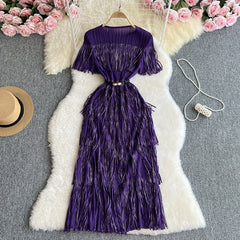 Tiered Fringe Black Maxi Dress