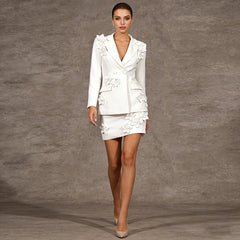 3D Floral Appliqué Blazer and Mini Skirt Set