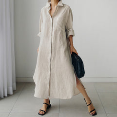 Minimalist Cotton Shirt Dress with Pocket