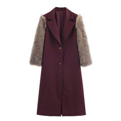 Contrast Faux Fur Sleeve Long Coat