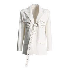 Punk Rock Studded Blazer with Long Belt Detail
