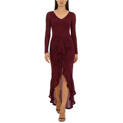 Burgundy V-Neck Ruched Dress