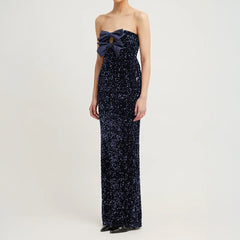 Sequin Bow - Detail Strapless Gown