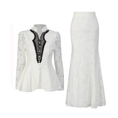 Two-Piece Floral Lace Peplum Jacket and Mermaid Maxi Skirt Set