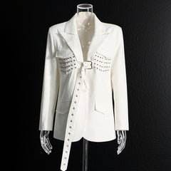 Punk Rock Studded Blazer with Long Belt Detail