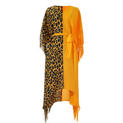 Bold Orange Leopard Fringe Cape Dress