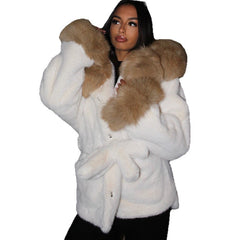 Contrast Faux Fur Trim Jacket