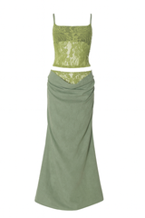 Green Lace Camisole & Midi Skirt Set