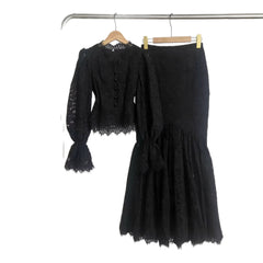Victorian-Style Lace Button-Up Blouse and Mermaid Skirt Set